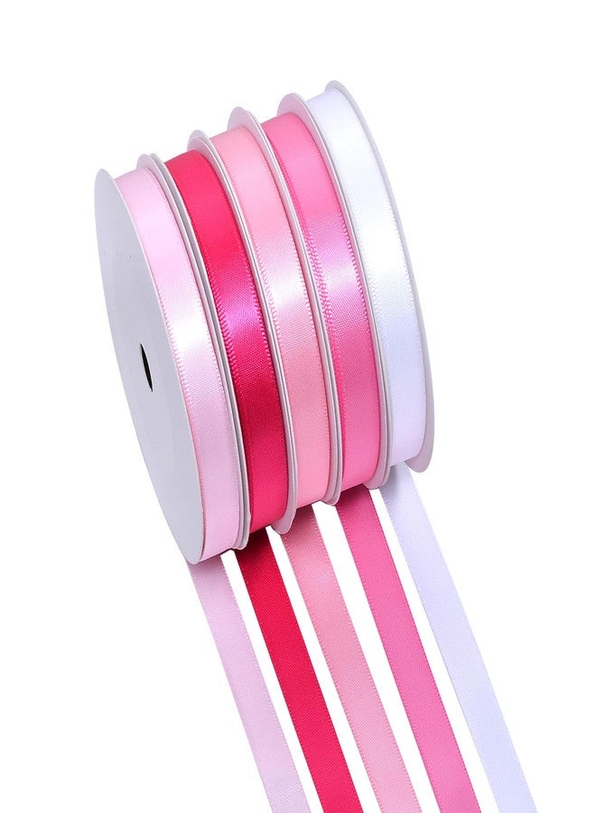 YAMA Valentine's Day Double Faced Satin Ribbon Set, 5 Rolls × 10 Yards Total 50 Yards, 3/8" White Light Pink Baby Pink Hot Pink Fuchsia Ribbons for Gift Wrapping Crafts Wedding Baby Shower - Image 1
